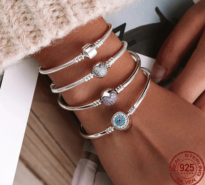 Pulsera o brazalete de plata de ley 100% 925 para dijes o charms