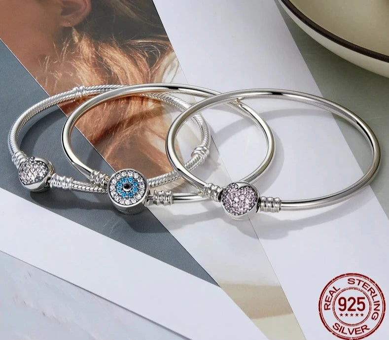 Pulsera o brazalete de plata de ley 100% 925 para dijes o charms