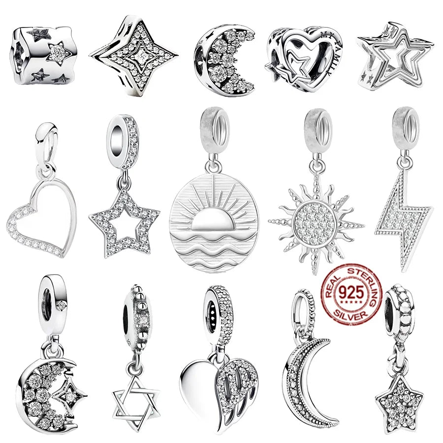 Charms de estrella, luna, sol, corazón en Plata 925 by Amour