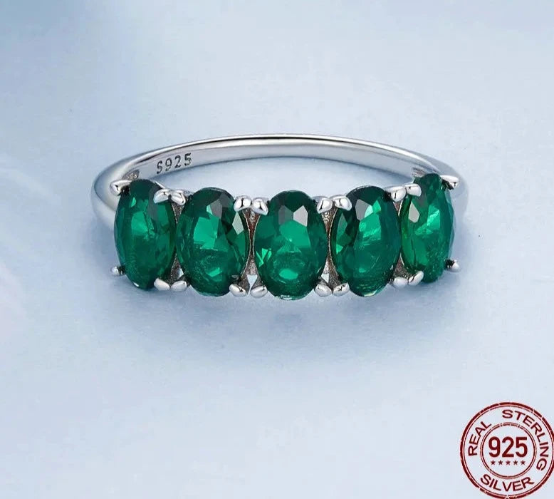 Anillo de Plata de Ley 925 para mujer circonias verde esmeralda by Amour