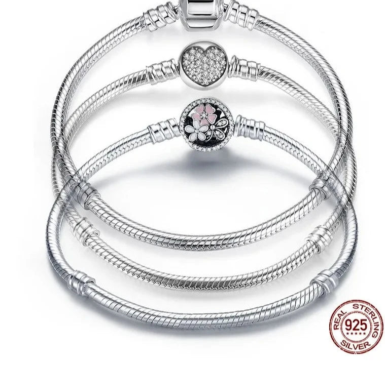 Pulsera o brazalete de plata de ley 100% 925 para dijes o charms